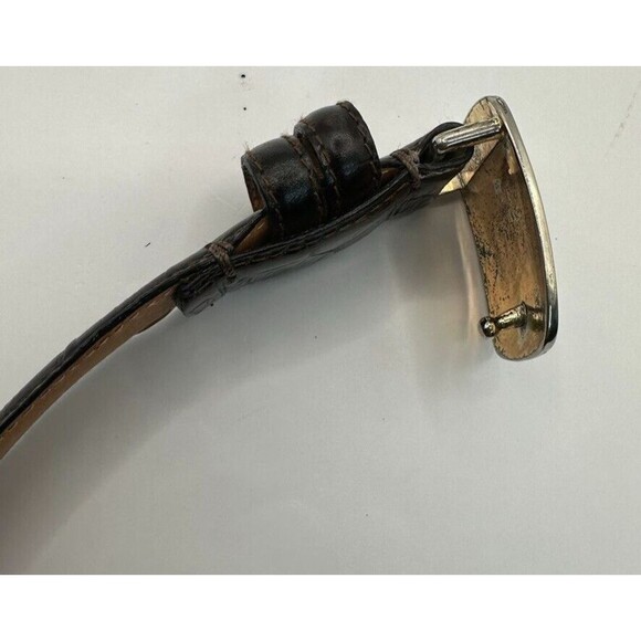 Kenneth Cole Belt Mens 30 Black Croc Embossed Italian Leather Silver Buckle - Picture 16 of 16